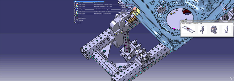 Catia-Screenshot mit Menüfunktionen des EGT-Assistenten
